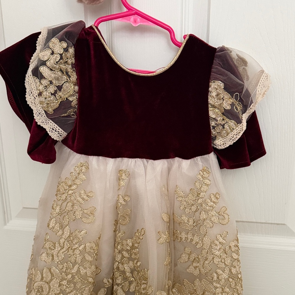 Elegant Burgundy and Gold Dress